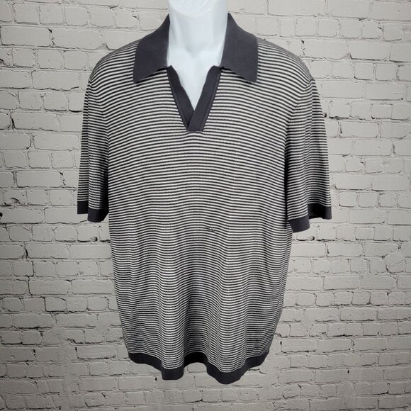 Rag & Bone Grey White Harvey Striped Cotton-Blend Johnny Polo Shirt Large L - Picture 1 of 16
